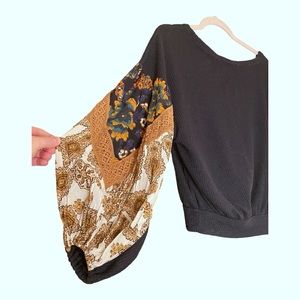 Free People Balloon-Sleeve Blouse • Thermal Knit with Blouse Sleeves • XS